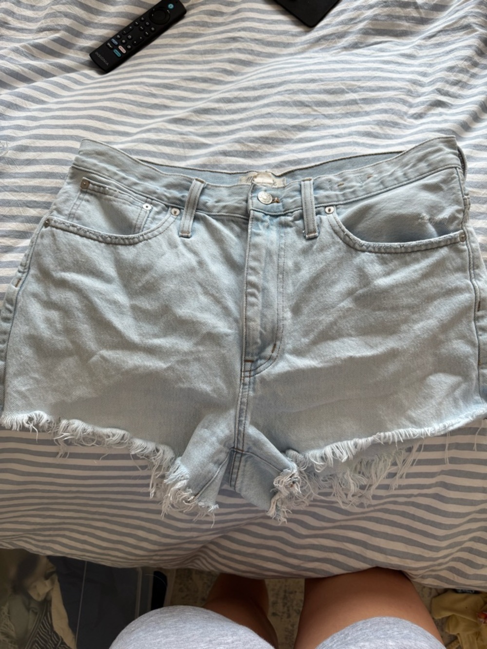 Madewell Light Blue Frayed Hem High-Rise Denim Shorts